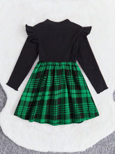 Young Girl Preppy Style Plaid Patchwork Bow Decor Long Sleeve Dress